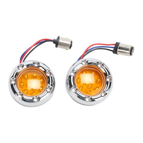 Arlen Ness LED 1157 Fire Ring Deuce Style Turn Signal Trim Rings For Harley Bullet Style