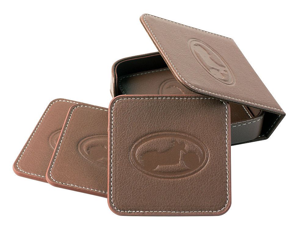 Wheelies Chopper Embossed Leather Drink Coasters - Cycle Gear