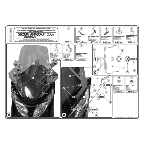 Givi 266DT Windshield Fit Kit Suzuki Burgman AN400 2007-2016