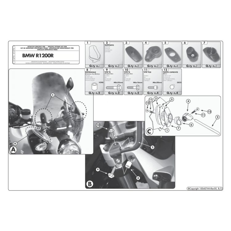 Givi A147A Windshield Fit Kit BMW R1200R 2006-2010