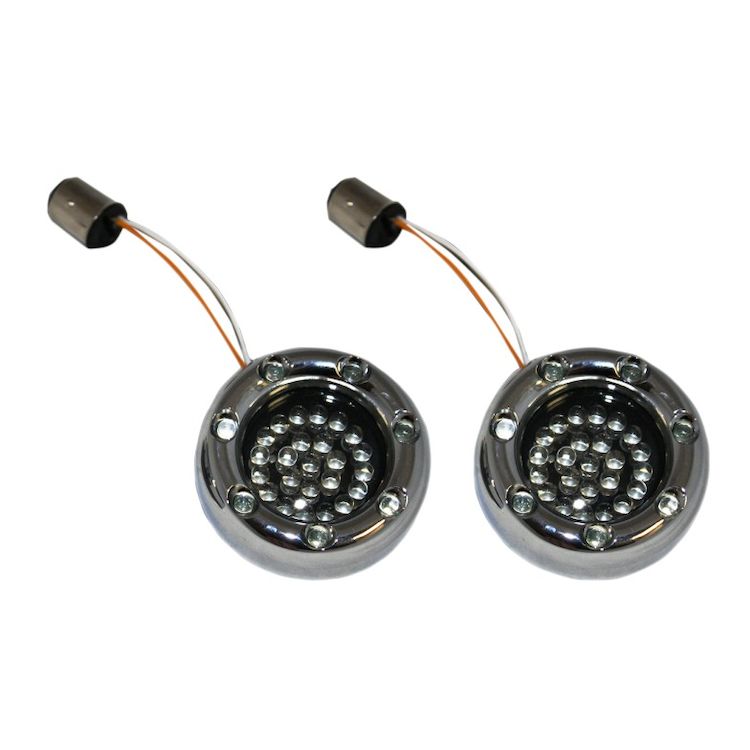 Custom Dynamics LED Deuce Bullet Rings For Harley 1156 Bulb Red & Amber Bulbs w/ Smoke Lens / Chrome [Open Box]