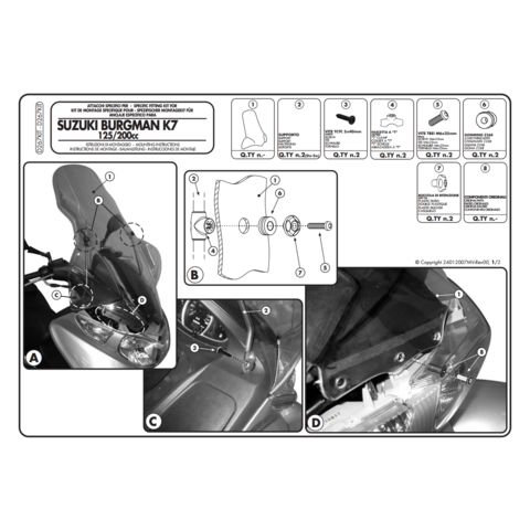 Givi D267KIT Windshield Fit Kit Suzuki Burgman AN200 2014-2023