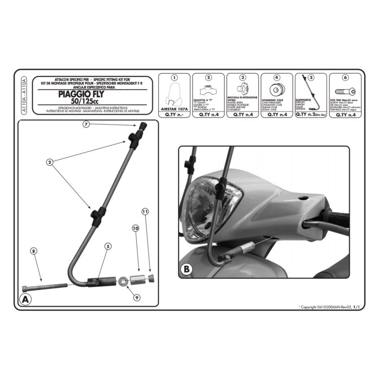 Givi A110A Windshield Fit Kit Piaggio Fly 20042016 Cycle Gear