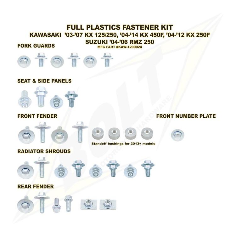 Bolt Hardware Full Plastics Fastener Kit Kawasaki / Suzuki 125cc-450cc 2003-2016