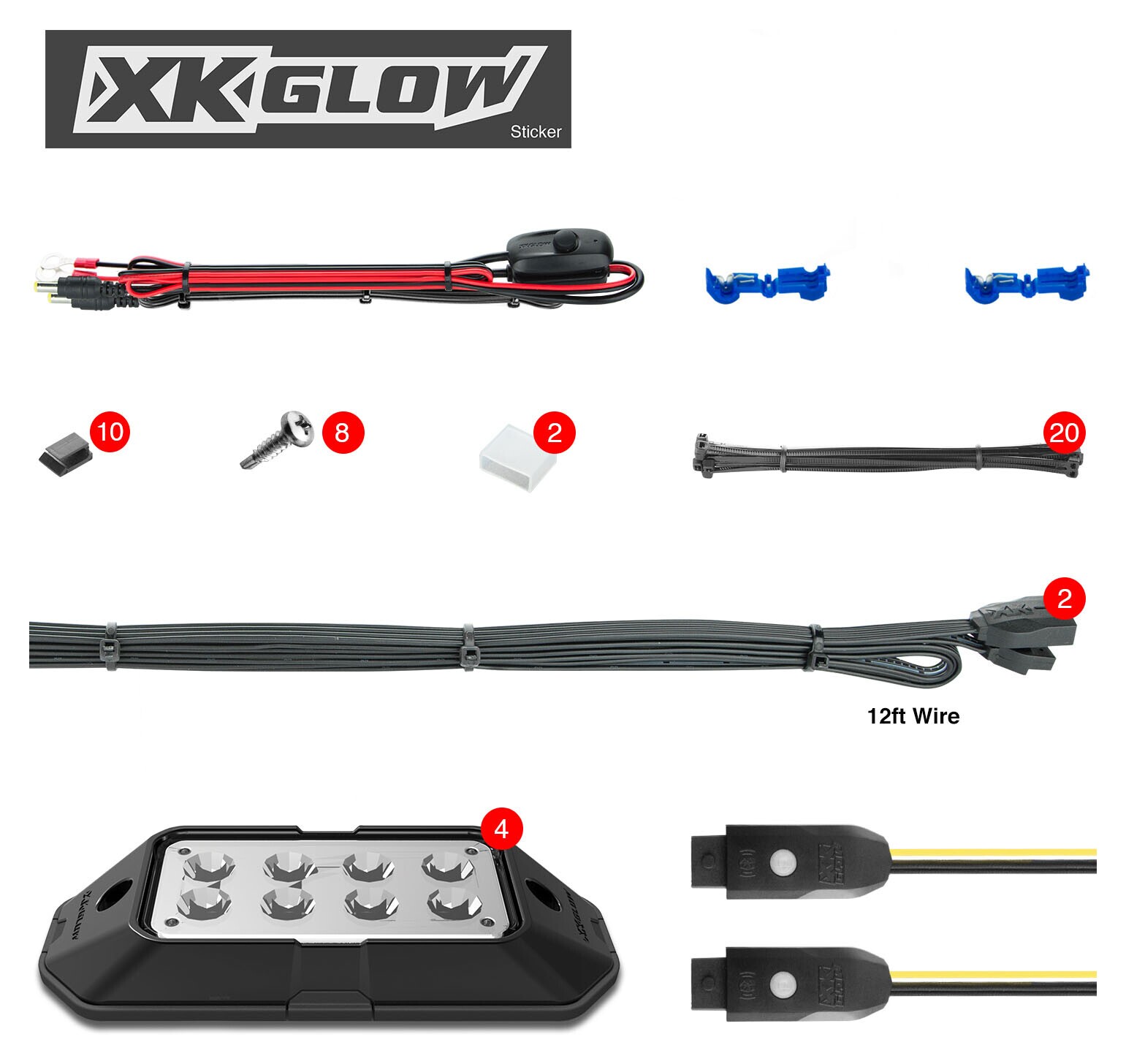 XKGLOW 4 Piece RGB Rock Light Kit