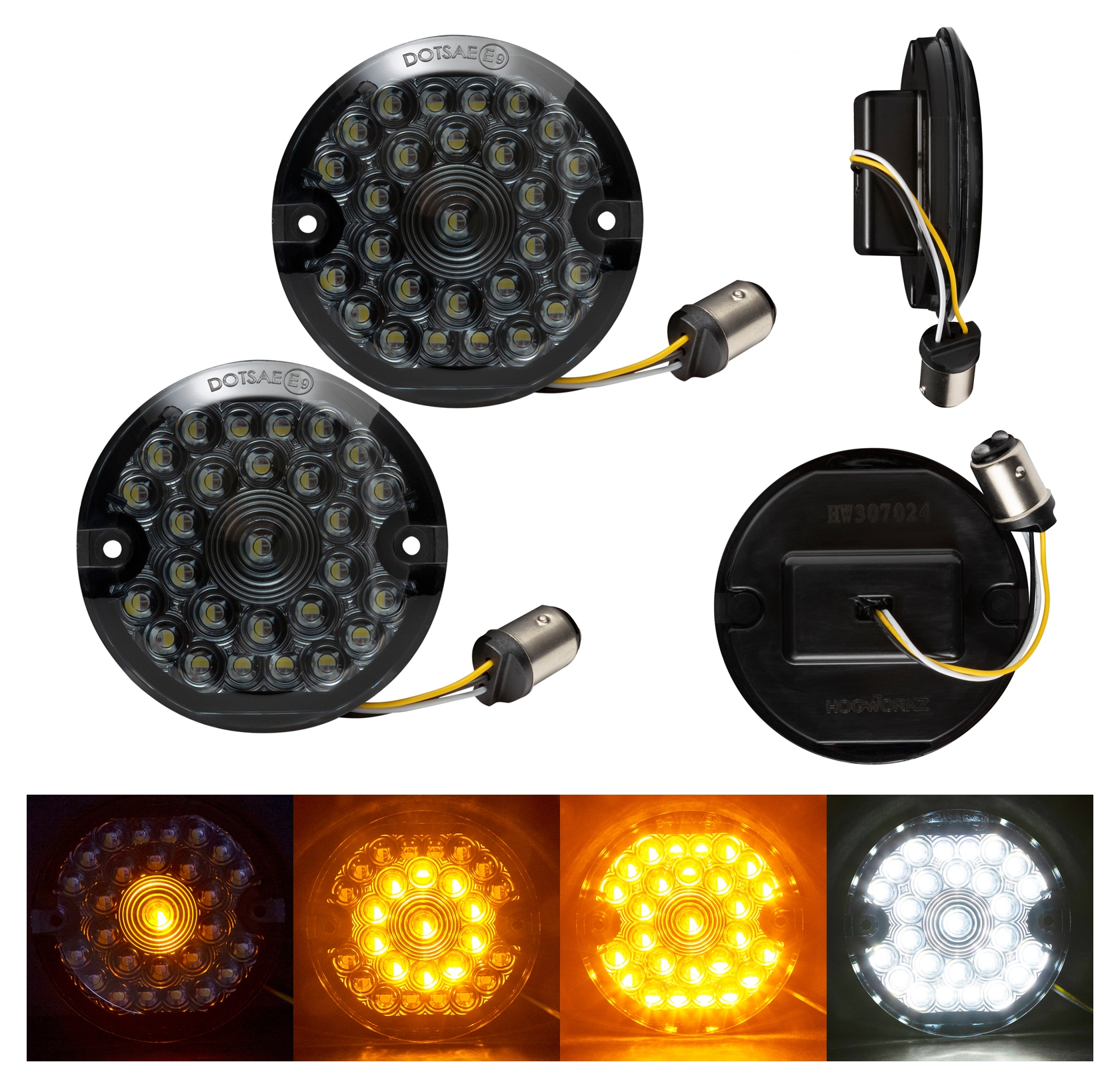 HogWorkz Sequentialz Front LED Turn Signal Inserts For Harley Touring / Softail 1986-2023