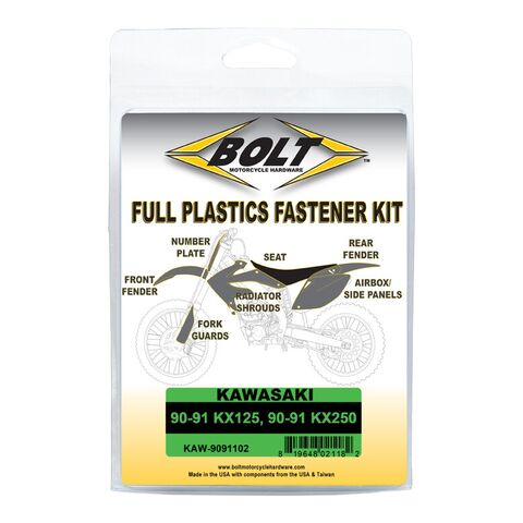Bolt Hardware Full Plastics Fastener Kit Kawasaki KX125 / KX250 1990-1991
