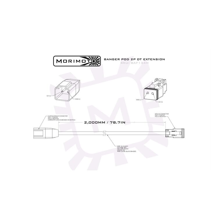 Morimoto 2-Pin Extension Harness For 1 / 2 / 4Banger Pod Lights