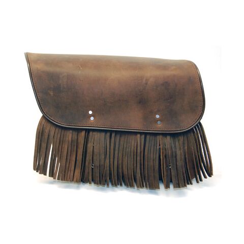 Leatherworks Distressed Brown Economy Bolt-On Saddlebags with Fringe