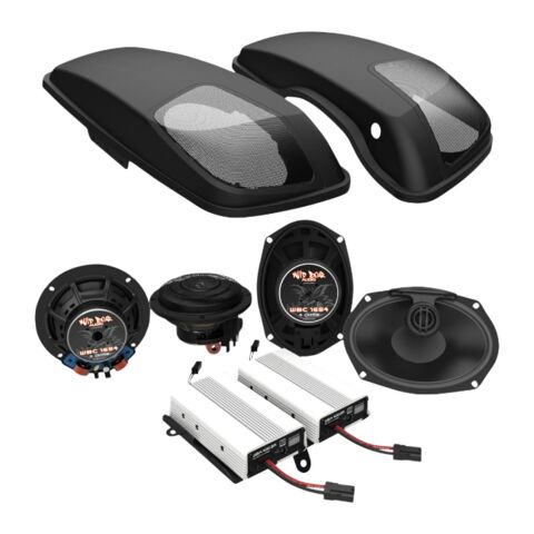 Wild Boar By Hogtunes Front Speakers, Lids, & 400 Watt Amp Kit For Harley Touring 2014-2023