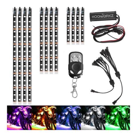 HogWorkz LED Motorcycle Underglow Accent Lighting 12 Strip Kit For Harley