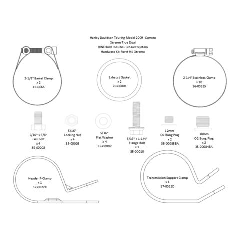 Rinehart 4" Xtreme True Duals Hardware Kit For Harley Touring 2006-2016