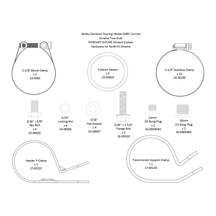 Rinehart 4" Xtreme True Duals Hardware Kit For Harley Touring 2006-2016