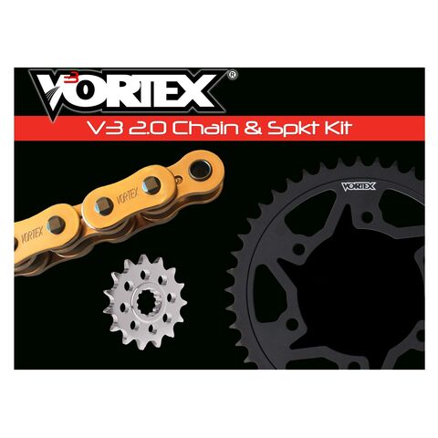 Vortex V3 WSS Chain And Sprocket Kit Kawasaki ZX6 1993-2003 Gold Chain [Open Box]