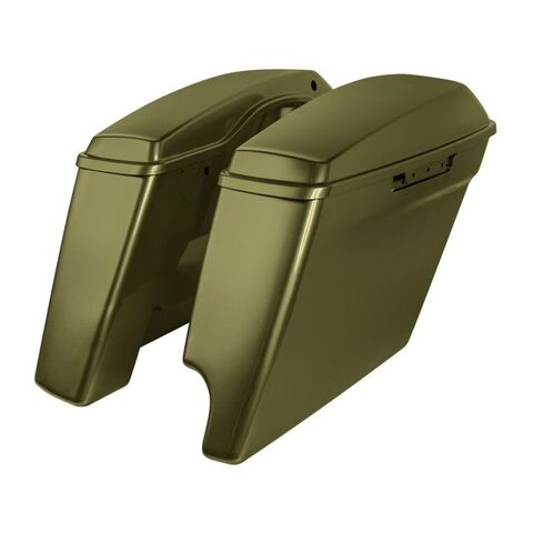 HogWorkz OE Color Matched 4" Stretched 2-Into-1 Saddlebags For Harley Touring 2014-2025 Mineral Green [Open Box]