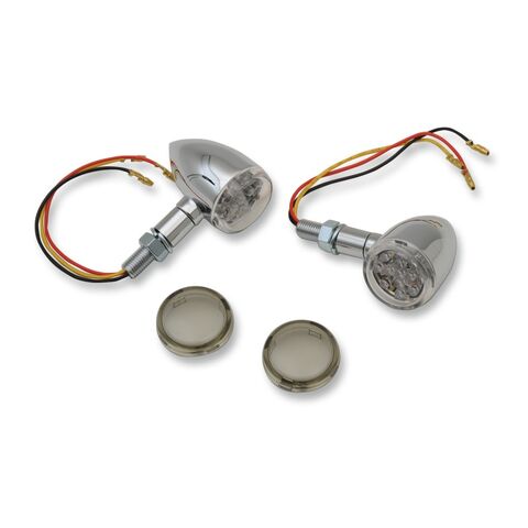 Drag Specialties LED Mini Deuce Bullet Turn Signals Red LEDs w/ Clear and Smoke Lenses / Chrome [Open Box]