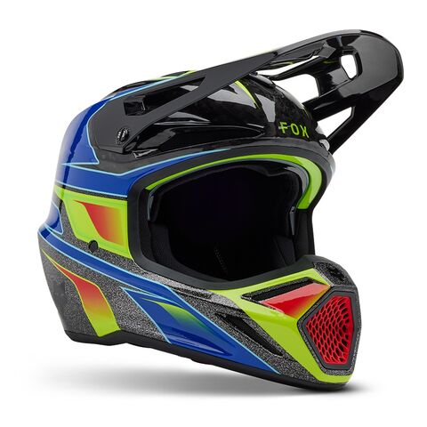 Fox Racing V3 RS Acric Helmet Black/Blue/Flo Yellow / 2XL [Incomplete]