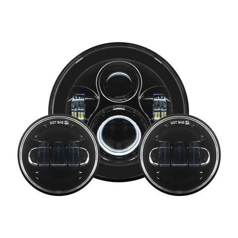 HogWorkz LED 7" Headlight And 4 1/2" Passing Lamps Kit For Harley 1994-2025 Black [Open Box]