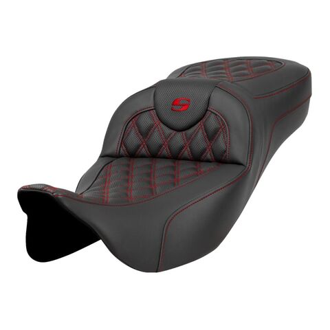 Saddlemen Roadsofa LS Lattice Stitch 2-Up Seat For Harley Touring 2008-2025 Red Stitch / Extended Rea... [Open Box]