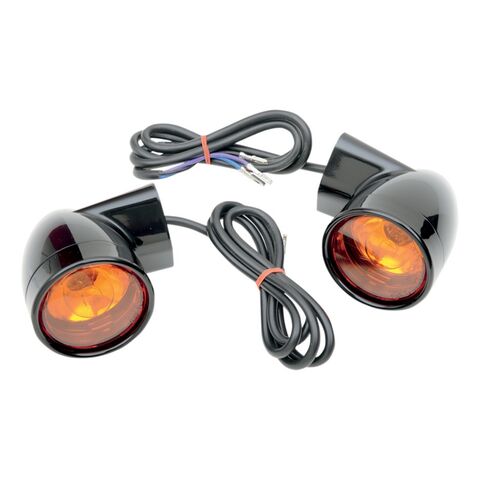 Drag Specialties Bullet-Style Front Turn Signals For Harley 1986-2025 Gloss Black [Previously Installed]