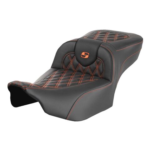 Saddlemen Roadsofa LS Lattice Stitch 2-Up Seat For Harley FLHX / FLTRX 2023-2026 Orange Stitch / Standard / W... [Blemished - Good]