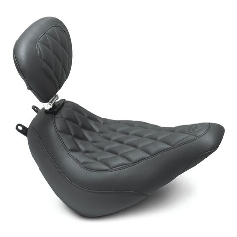Mustang Wide Tripper Diamond Solo Seat For Harley Softail Heritage / Deluxe 2018-2026 Black / With Backrest [Previously Installed]