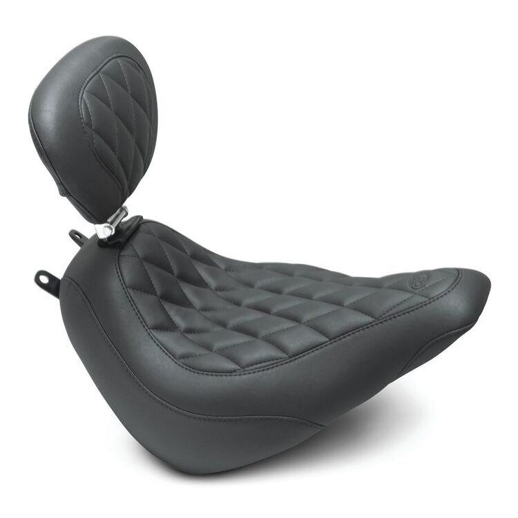 Mustang Wide Tripper Diamond Solo Seat For Harley Softail Heritage / Deluxe 2018-2026 Black / With Backrest [Previously Installed]