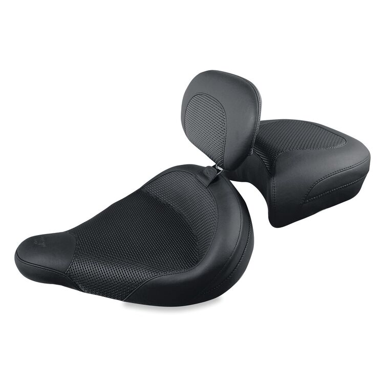 Mustang Solo Seat and Backrest For Harley FL Police Standard Touring Solo Seat with Driver Backrest / Textured [Demo - Acceptable]