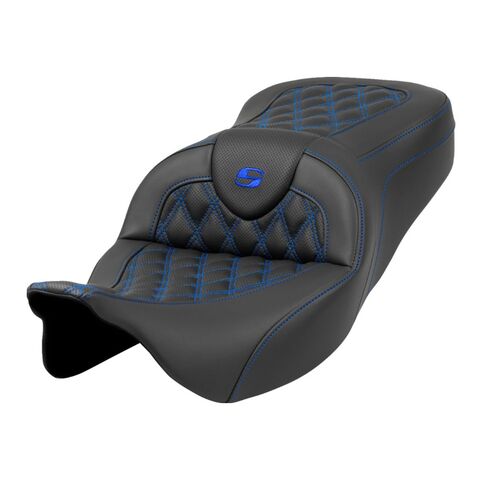 Saddlemen Roadsofa LS Lattice Stitch 2-Up Seat For Harley Touring 2008-2025 Blue Stitch / Extended Re... [Open Box]