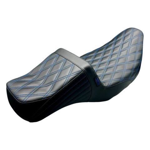 Le Pera TailWhip Double Diamond Stitch 2-Up Seat For Harley FLHX / FLTRX 2023-2026 Blue Stitch / Standard [Demo - Acceptable]