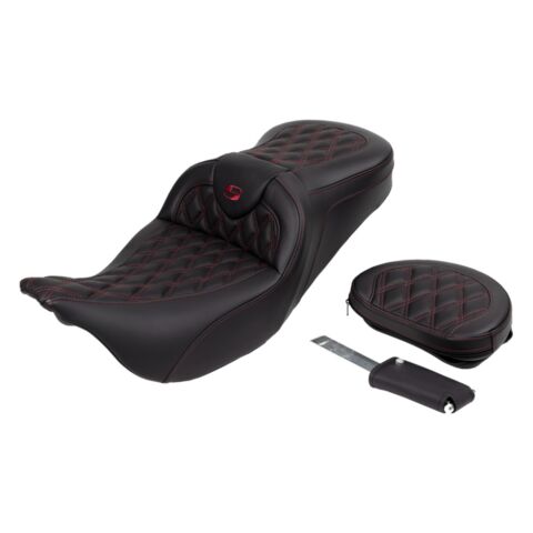 Saddlemen Roadsofa LS Lattice Stitch 2-Up Seat For Harley Touring 2008-2025 Extended Reach / With Backrest / Wine Berry Stitch [Blemished - Good]