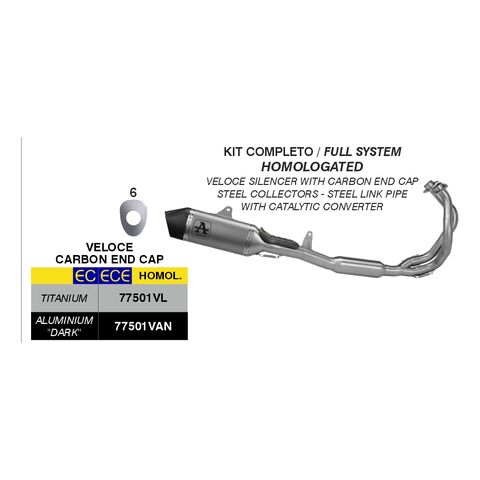 Arrow Homologated Veloce Full Exhaust System Kawasaki Ninja 650 / Z650 / Z650S 2024-2026