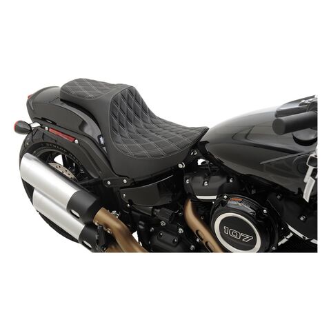 Drag Specialties Predator III Seat For Harley Softail FXFB/S 2018-2022 Double Diamond / Silver Stitch [Open Box]
