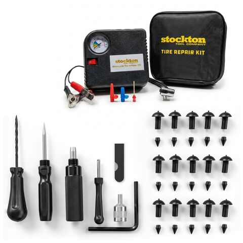 Stockton Mushroom Plug Style Motorcycle Tire Repair Kit w/ Air Compressor
