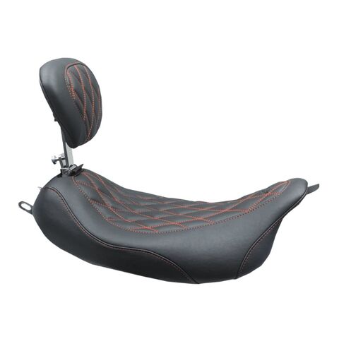 Mustang Wide Tripper Diamond Solo Seat For Harley Touring 2008-2025 Black w/ American Beauty Red Stitch / With Ba... [Previously Installed]