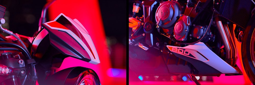 Close-ups of the Trident 800's flyscreen and belly pan.