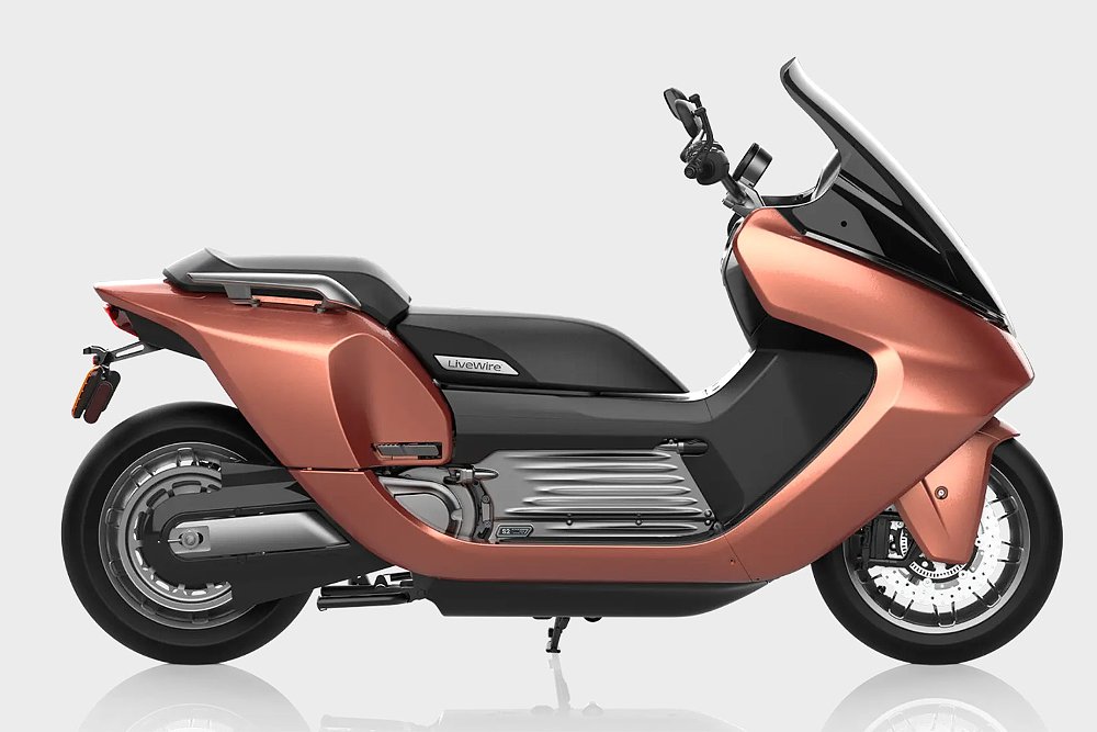 A studio image of LiveWire's S2 Maxi-scooter model.