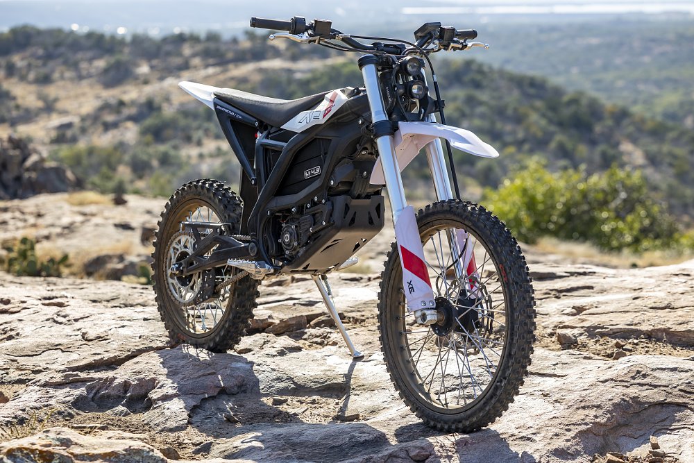 side view of the larger Zero XE parked in an off-road riding area