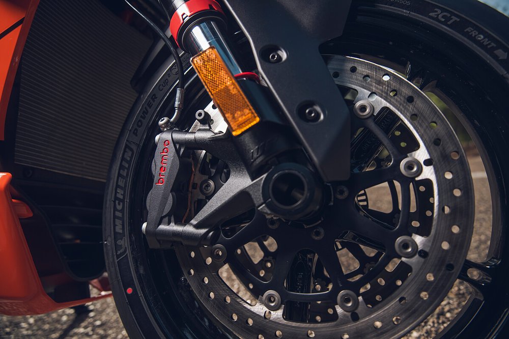 2026 KTM 990 RC R front wheel and brake detail.