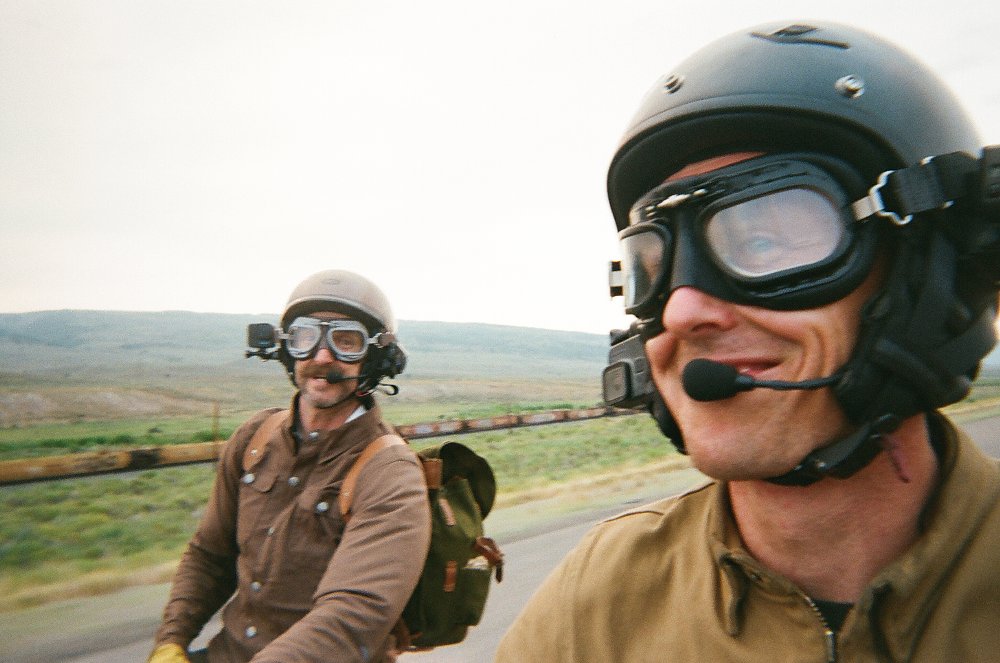 Selfie photo of Ari and Zack riding to Sturgis