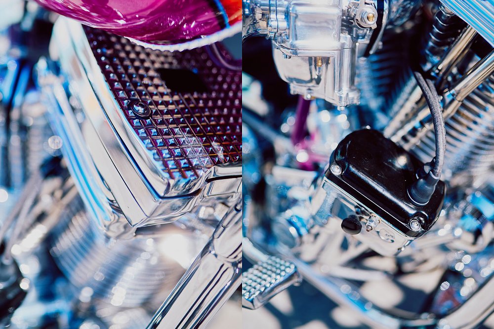 close view of the grid pattern on the top of the valve covers of the engine