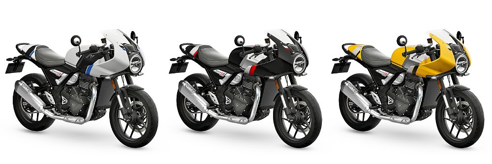 A lineup of the Thruxton 400 in its three color options.