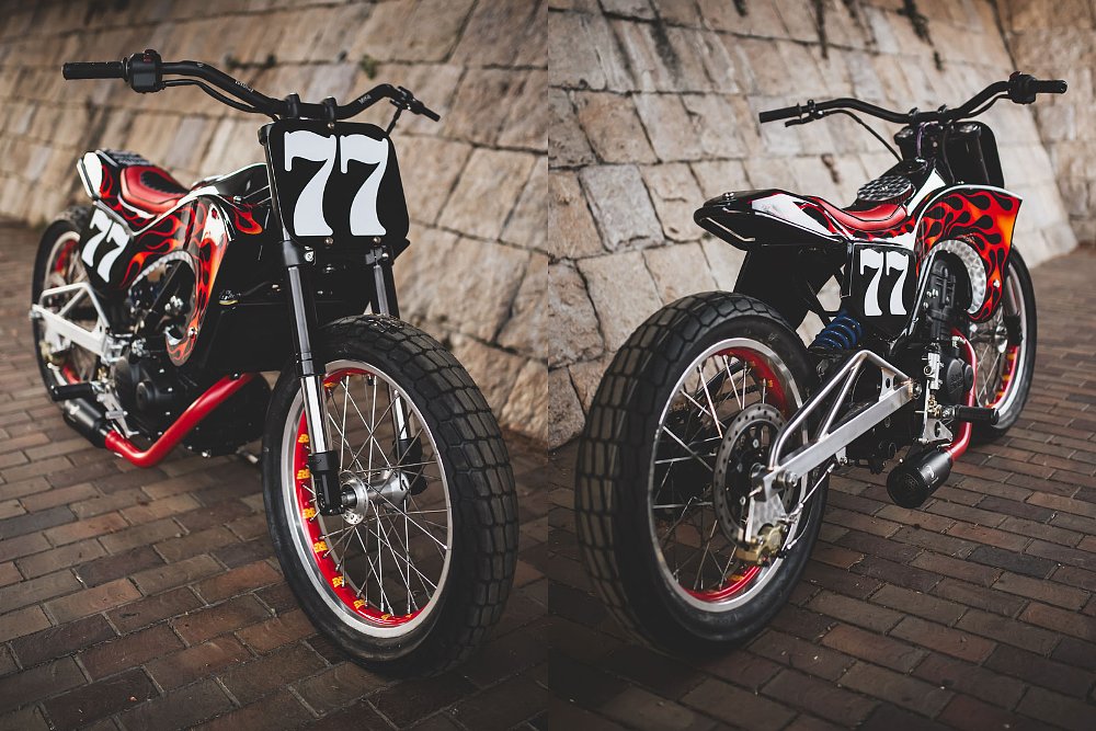 front and review views showing tires with chunky tread