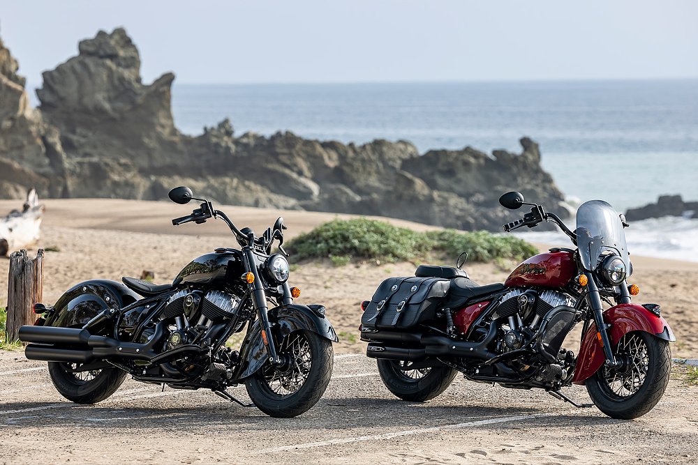 A stock Chief Vintage alongside an accessorized Chief Vintage staged beachside.