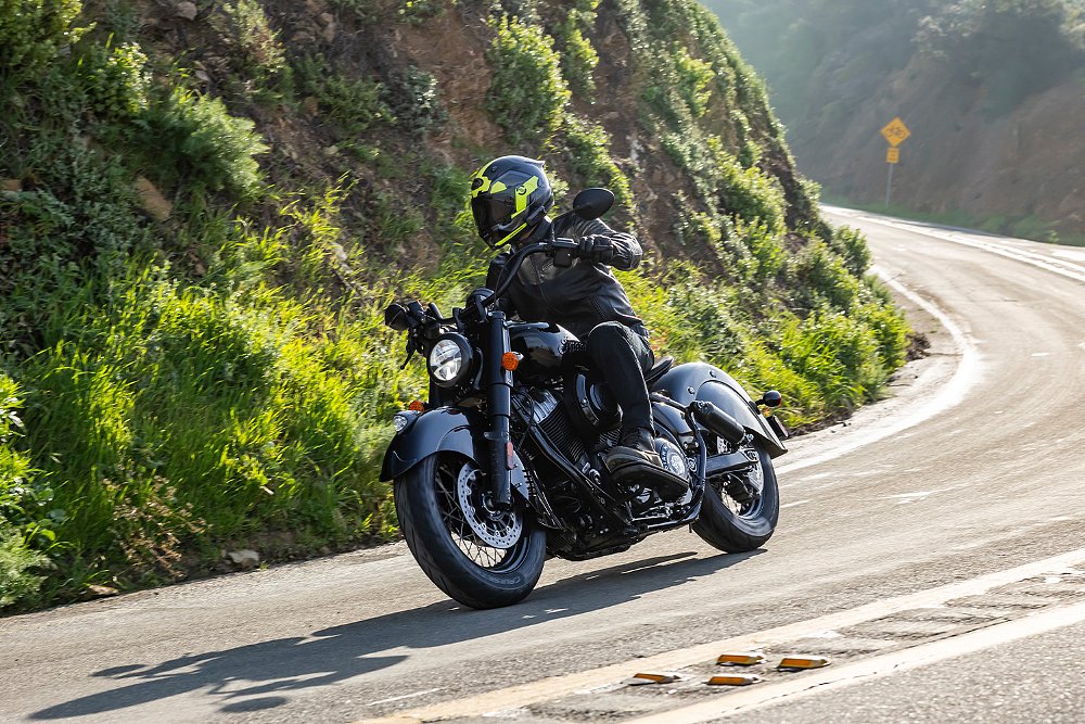 Dustin bends the Chief Vintage through a curvy mountain road.