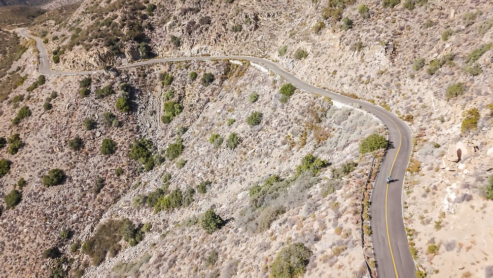 A drone image of the San Pedro Martir Hill Climb course in Baja California, Mexico.