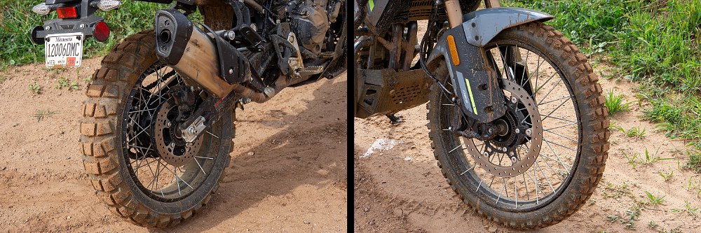 Close-ups of the Bridgestone Battlax AdventureCross AX41 tires.