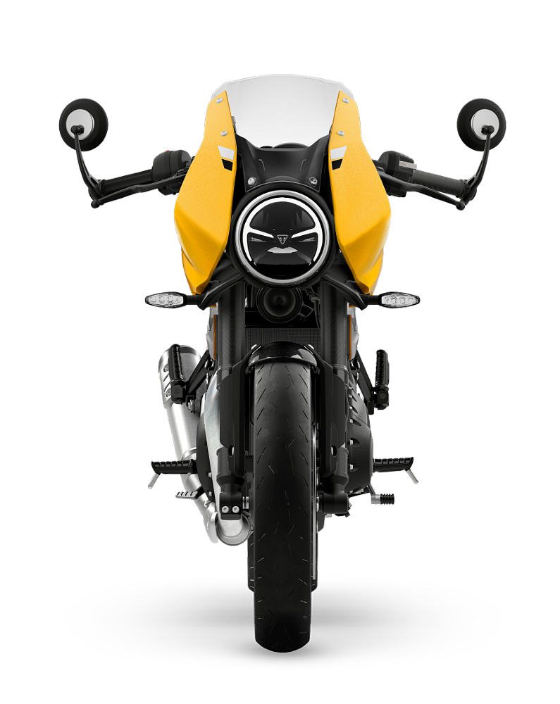 front view of the yellow Thruxton in a studio photo