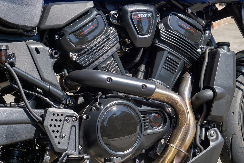 A close-up Harley-Davidson's Revolution Max 1250 V-twin.