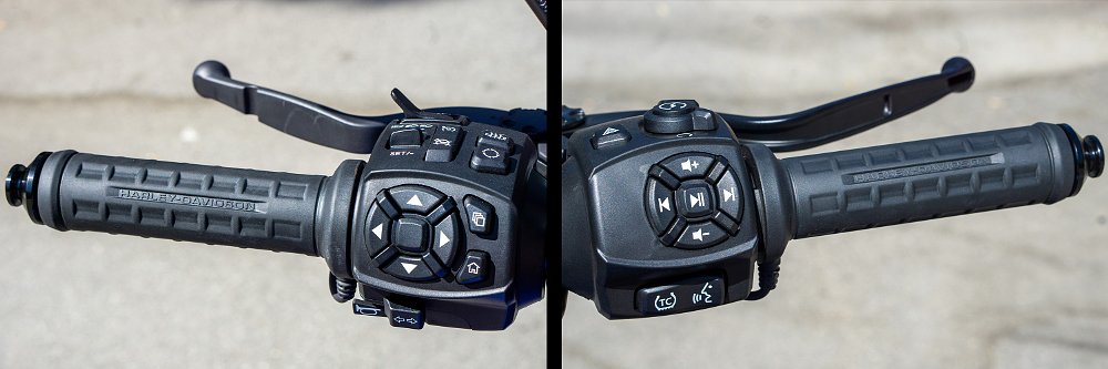 A close-up of the Pan America ST's two hand grips.